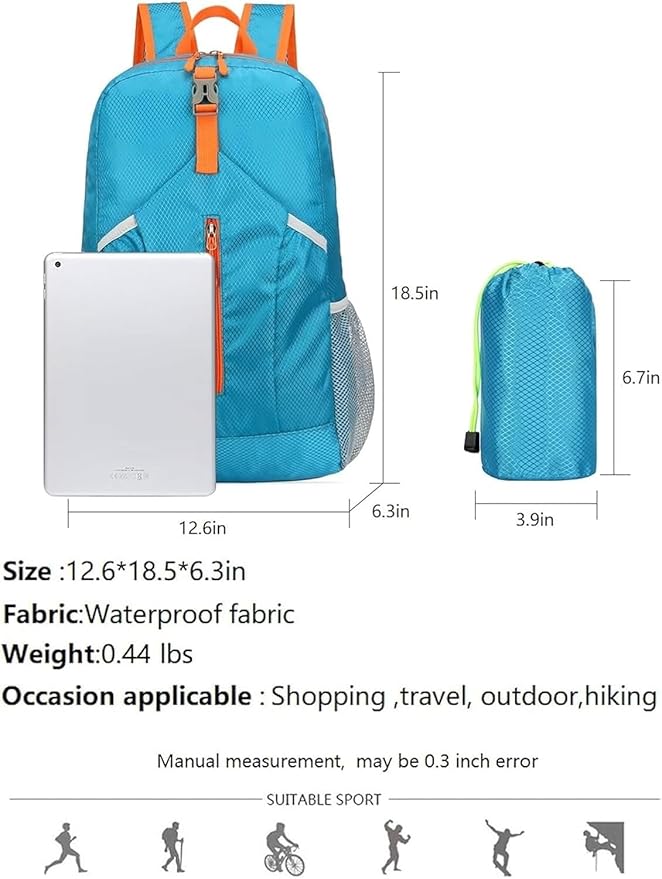 levayhill 25L Foldable Hiking Backpack Lightweight Packable Basic-Daypack Collapsible Bag Water-Resistant Travel Men Women Camping Cycling Outdoor (Blue)