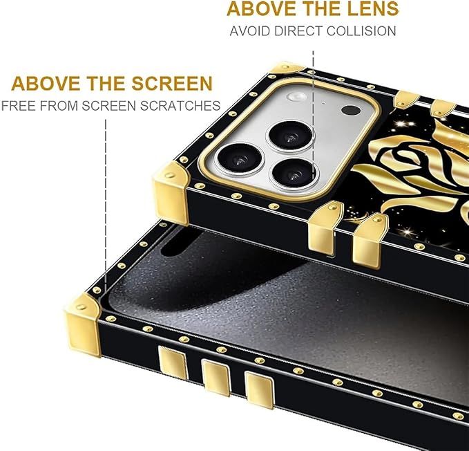 for iPhone 17 Pro Max Case Luxury Golden Decoration for Girl Women Soft TPU Shockproof Protective Hard PC Back for iPhone 17 Pro Max Crazy Pattern Shine Gold Rose