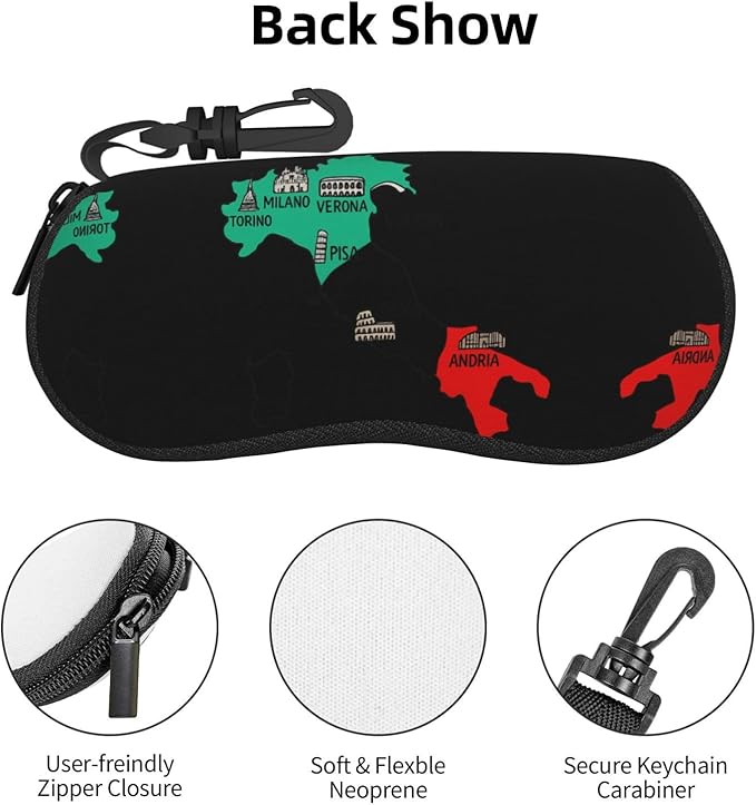 YANGqing Italy Map Cities Marked Print Light Soft Shell Glasses Case Portable & Lightweight Sunglasses Bag, Slim Travel Eyeglasses Pouch