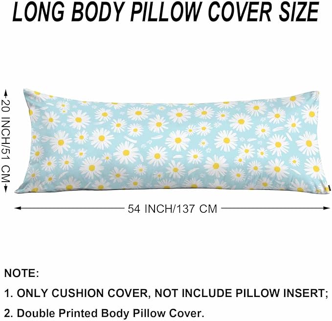 Daisy Body Pillows Covers for Adults, Blossom Daisy Large Body Pillow Covers White Daisies Lumbar Body Pillow Case 20"X54" Body Pillowcase Cushion Cover for Home Bedroom Office Hotel
