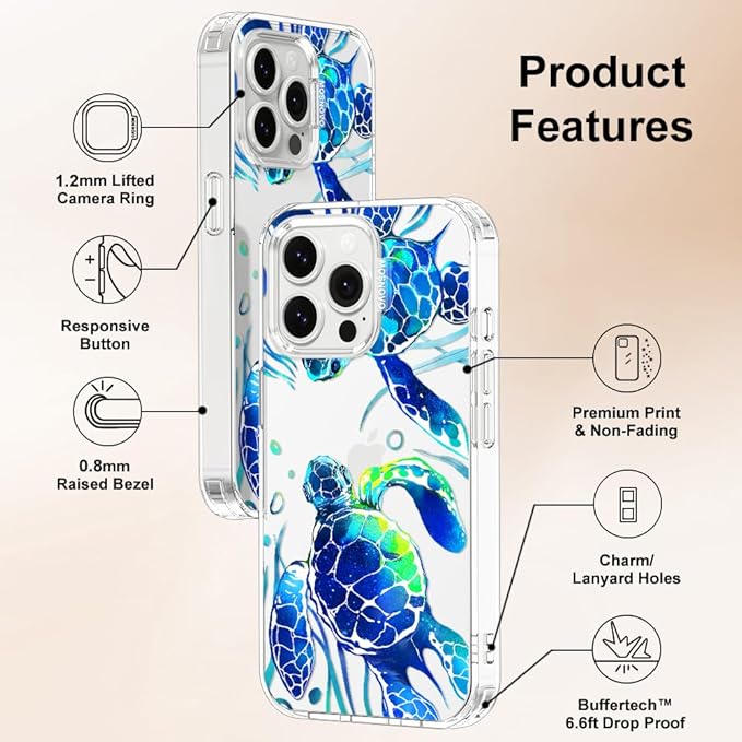 MOSNOVO Case for iPhone 14 Pro Max, [Buffertech 6.6ft Military-Grade Drop Protection] [Anti Peel Off Tech] Clear TPU Bumper Phone Case Cover Design - Sea Turtles