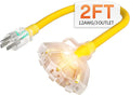 2 ft 12 Gauge Heavy Duty 3 Outlet Extension Cord Splitter with Indicator, Waterproof Outdoor Extension Cord with Multiple Outlets, 15A 1875W for Workshop, ETL Listed, Flexible Yellow SJTW