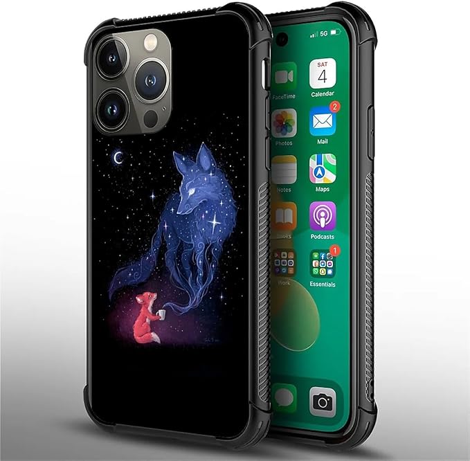 for iPhone 13 Pro Case, Galaxy Fox Wolf Pattern Graphic Design Girl Boy Soft Silicone Hard Acrylic Shock Protection for iPhone 13 Pro