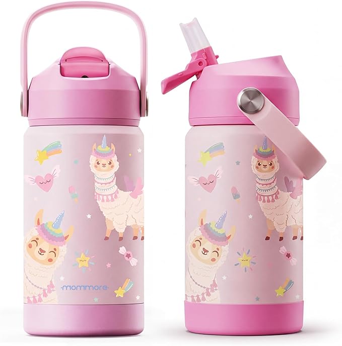 Mommore Kids Water Bottle 12 oz, Insulated Stainless Steel Water Bottle with Straw, Leakproof & BPA-Free, Vacuum Insulated Travel Water Bottle for School, Outdoor Unicorn-1 Pc
