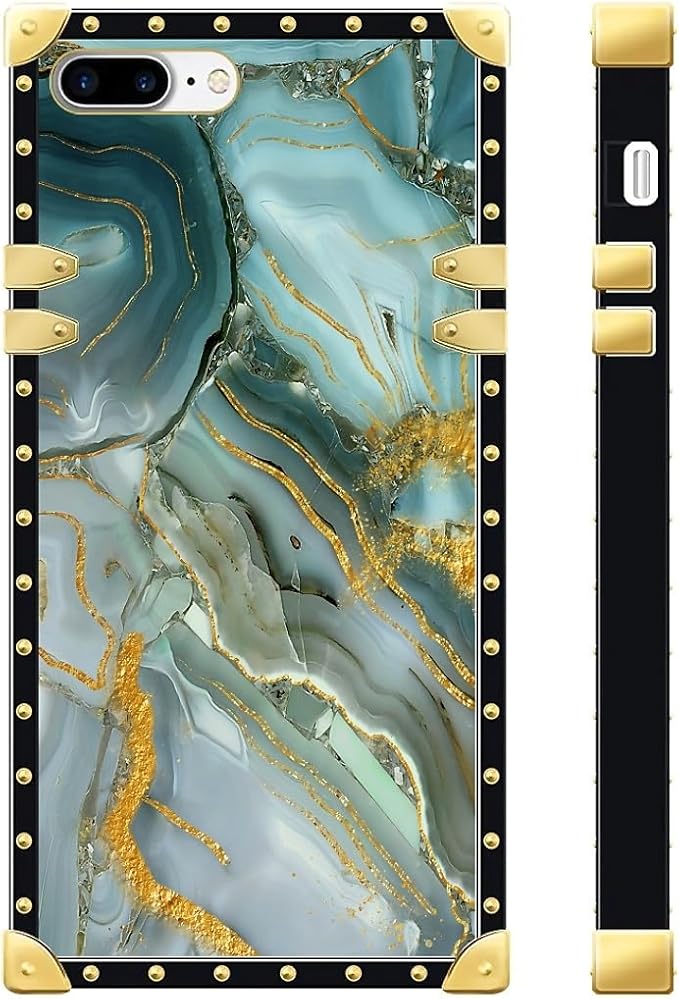 Compatible with iPhone 8 7 SE Case, Golden Texture Marble Veining Luxury Golden Decoration for Girl Women Soft TPU Shockproof Protective Hard PC Back for iPhone 8 7 SE