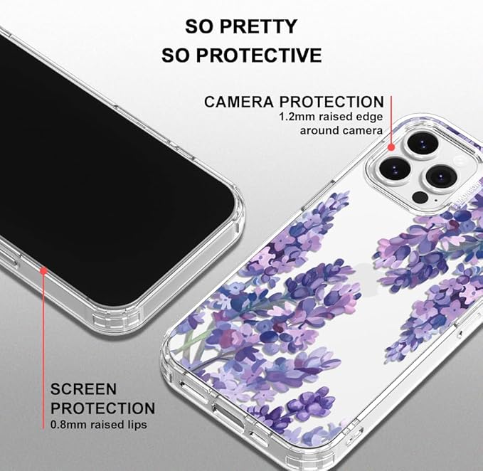 MOSNOVO Case for iPhone 13 Pro Max, [Buffertech 6.6ft Military-Grade Drop Protection] [Anti Peel Off Tech] Clear TPU Bumper Phone Case Cover Design - Lavender