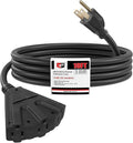 EP 10 Ft Outdoor Extension Cord with 3 Electrical Power Outlets - 16/3 SJTW Black Cable with 3 Prong Grounded Plug for Safety Great for Christmas Lights, Garden and Major Appliances