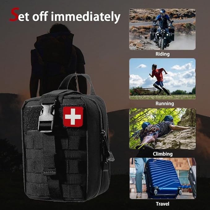 Universal IFAK Trauma First Aid Kit Molle Pouches Emergency Survival Kit Suitable for Home, car, Travel, Camping, Hiking, Sports, Outdoor Emergencies-Quick Response First Aid Essentials (Black)