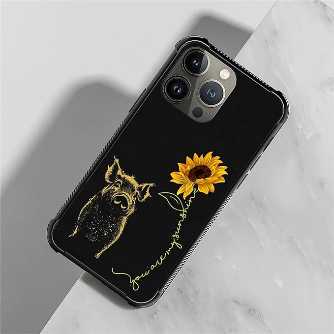 for iPhone 14 Pro Case, Pig Sunflower Yellow Sunshine Pattern Graphic Design Girl Boy Soft Silicone Hard Acrylic Shock Protection for iPhone 14 Pro