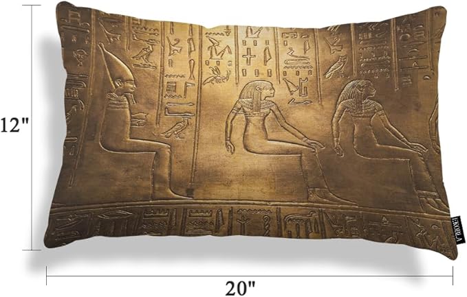 EKOBLA Egyptian Hieroglyphics Decorative Pillow Case Throw Pillow Covers Golden Art Symbol Historical Civilization Square Decorative Cushion Case for Couch Sofa Chair Bed Cotton Linen 12x20 Inch