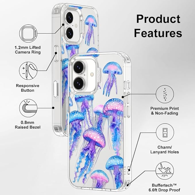 MOSNOVO for iPhone 17 Case, Shockproof Military-Grade Protection 6.6ft Drop Tested, Camera Control, Clear Phone Case for iPhone 17, Mystic Jellyfish Design