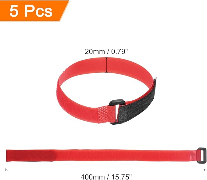 MECCANIXITY 5Pcs Reusable Battery Tie Down Straps,0.8x16" Red Nylon Multipurpose Battery Hold Down Adjustable Cinch Strap Hook Loop Fastening Tie for Quadcopters FPV RC Drone Boat Car