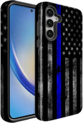 Compatible for Samsung Galaxy S24 Plus 5G Case, Dual Layer Heavy Duty 2 in 1 Shockproof Protective Phone Case,Blue Line American Police Flag