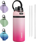 BJPKPK 17oz Insulated Water Bottle with 2-1 Straw Spout Lid, Stainless Steel Metal Water Bottles with Carry Handle, BPA Free, Leak-Proof, Fits in Car Cup Holder, Thermo for Sports,Cherry