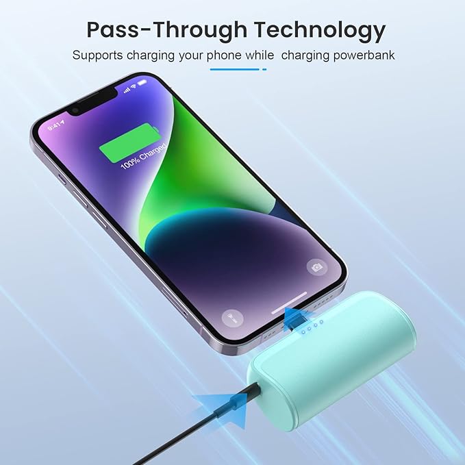 Mini Portable Charger Power Bank for iPhone,5200mAh Portable Phone Charger, Ultra-Compact PD Fast Charging Battery Pack Compatible with iPhone 14/14 Plus/Pro Max/13/12/12 Mini/11/XS/XR/X/8/7/6/6s