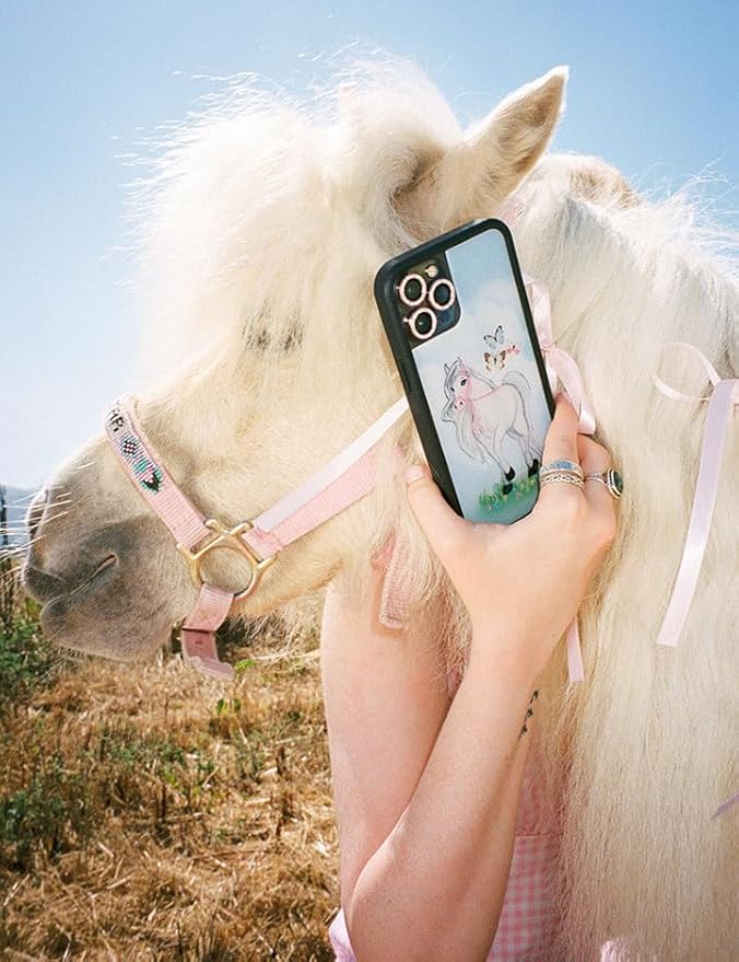 Wildflower Cases - Compatible with iPhone 13 Pro | Protective Black Bumper, 6.5ft Drop Test Certified, Women Owned Small Business | Horse, Blue, Sky, White, Coquette, Cute | Precious Pony