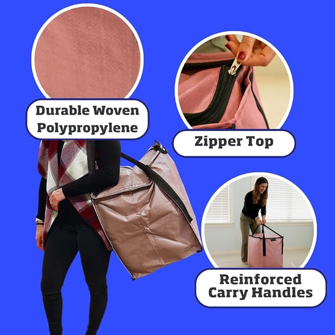 DURASACK Heavy Duty Storage Tote Bag with Zipper Top 22-Gallon Rugged Woven Polypropylene Moving Bag, Reusable Self-Standing Design, Holds up to 500 Pounds, Single, Mauve