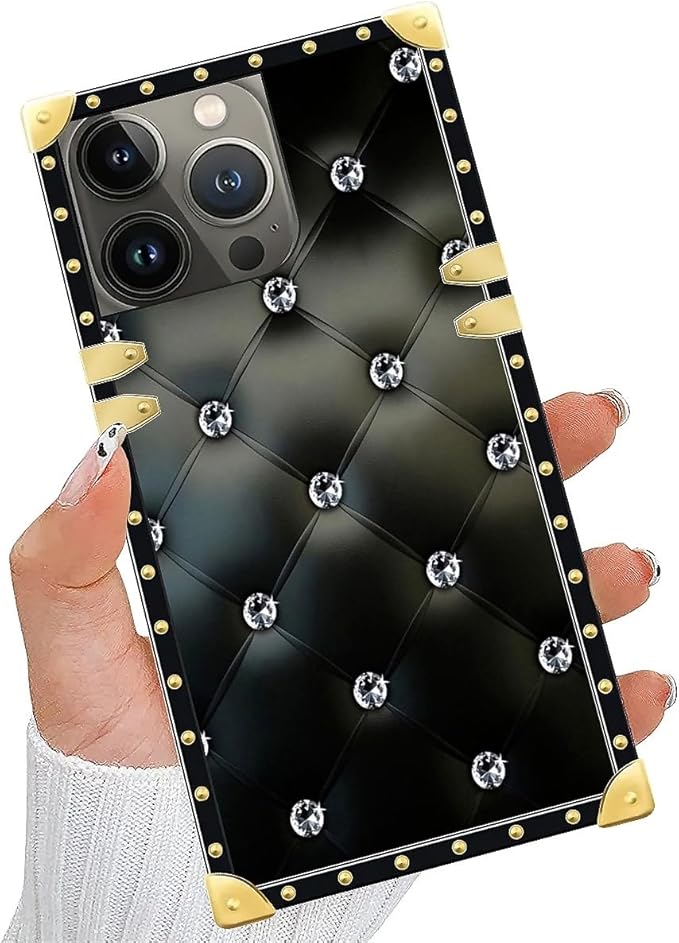 Compatible with iPhone 13 Pro Case, Shiny Black Sofa Crystal Luxury Golden Decoration for Girl Women Soft TPU Shockproof Protective Hard PC Back for iPhone 13 Pro
