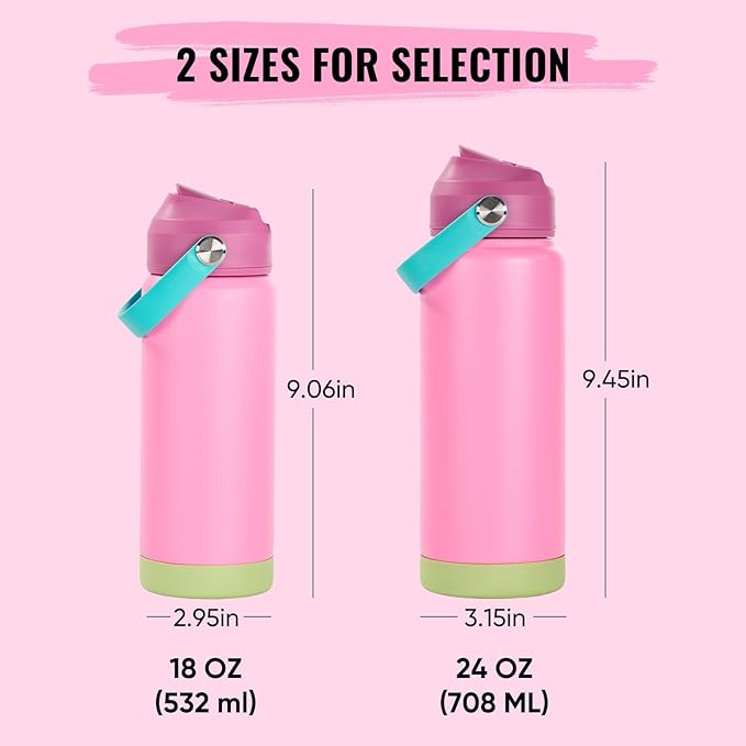 Fijinhom 24oz Insulated Stainless Steel Water Bottle, Wide Mouth Double Wall Vacuum, Silicone Straw, Sweat & Leak Proof, BPA Free Insulated Water Flask for Travel, Keep Cold 24h Hot 12h, Berries