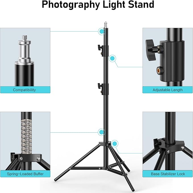 Photography Light Stand, 110"/9.2ft/280cm Portable Reverse Folding Tripod with Travel Bag Aluminum Heavy Duty for Camera,Video,Softboxes,Umbrell,Wedding Outdoor Video Shooting （2 Pack）