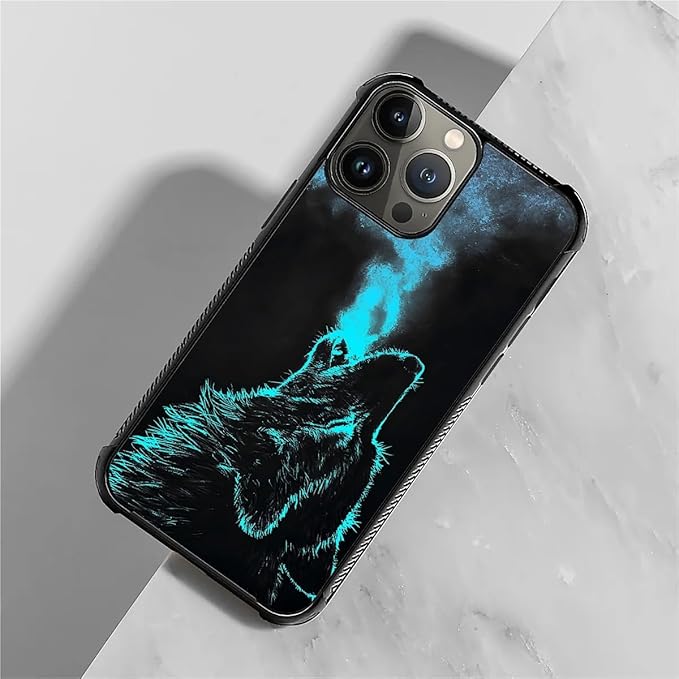 for iPhone 15 Pro Case, Blue Breathing Wolf Pattern Graphic Design Girl Boy Soft Silicone Hard Acrylic Shock Protection for iPhone 15 Pro