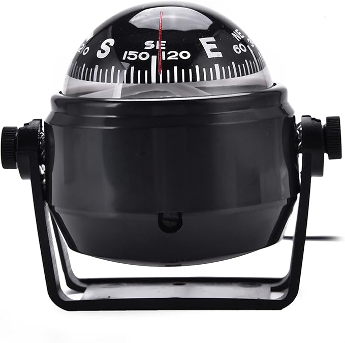 Car Compass Marine Dash Mount, LED Boat Compasses with Adjustable Mounting Bracket, Outdoor Marine Compass for Boats Cars 3.4 x 2.9 x 2.4IN