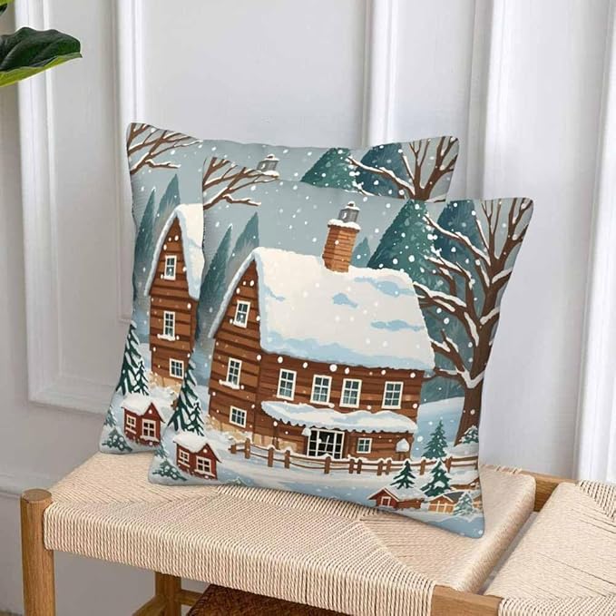 Farmhouse Throw Pillow Covers 18x18 Winter Snow Tree Set of 2 Pillow Cases Square Velvet Outdoor Pillowcases Decorative for Home Bed Sofa Couch Hotel
