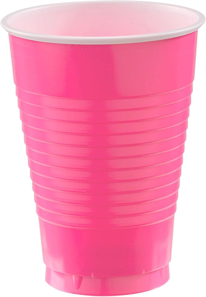 Bright Pink Plastic Cups (Pack of 20) - 12 oz. - Versatile Drinkware for Indoor & Outdoor Parties, Weddings, Birthdays, Celebrations & More