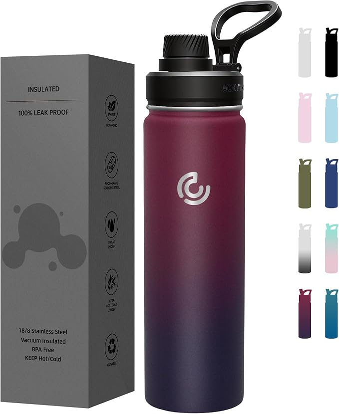 Sports Water Bottle 22oz, Insulated Water Bottle with Handle,Stainless Steel,Simple Modern,Suitable for Travel, School, Boy, Girl(Midnight)