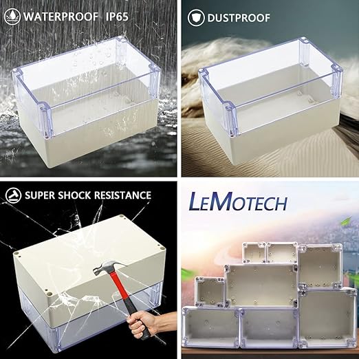 LeMotech ABS Plastic Junction Box Dustproof Waterproof IP65 Electrical Enclosure Box Universal Project Enclosure Grey with PC Transparent Clear Cover 7.9 x 4.7 x 4.4 inch(200 x120 x113 mm)