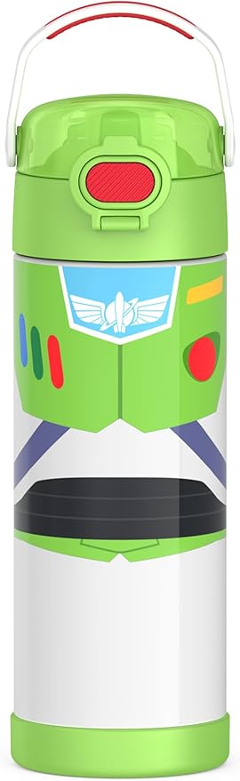 THERMOS FUNTAINER 16 Ounce Stainless Steel Vacuum Insulated Bottle with Wide Spout Lid, Toy Story Buzz