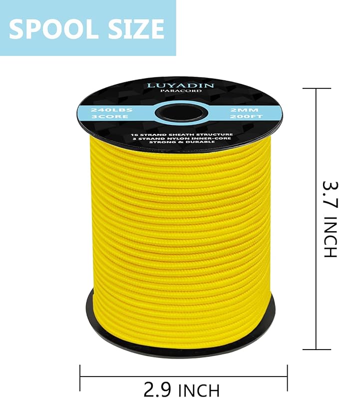 Paracord 240lb - Diameter 2mm Micro Utility Cord -3 Strand Parachute Spool Cord - 100ft 200ft,Paracord for Camping,Hiking,Fishing,Outdoor and DIY