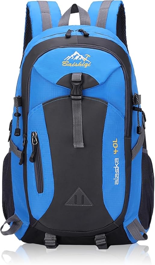 40L Hiking Backpack, Lightweight Daypack for Men Women, Polyester Rucksack, Breathable Backpack with Multi Pockets for Camping Walking Commuting Outdoor Short Trips-Blue