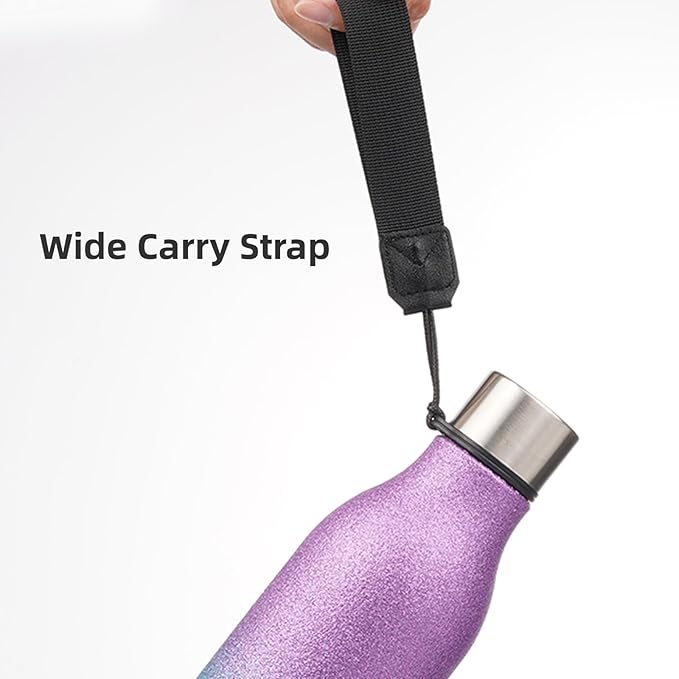 Konokyo Insulated Water Bottle with Strap,18 oz Double Wall Stainless Steel Vacuum Bottles Metal Water Flask,Sparkling Purple Green
