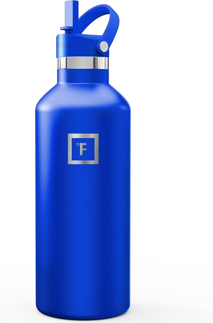 IRON °FLASK Camping & Hiking Hydration Flask with Straw, Narrow Mouth Insulated Stainless Steel Sports Water Bottle - Cobalt 32 oz - Straw (1 Lid)