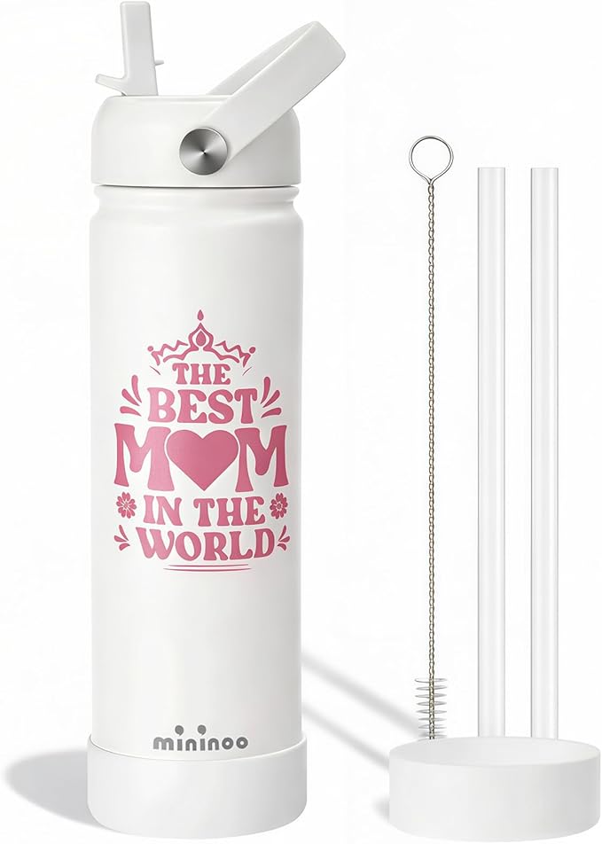 mininoo Mothers Day Gifts for Mom, 24 oz Insulated Stainless Steel Water Bottle with Straw Lid, Fits Cup Holders, Birthday Gifts for Mom