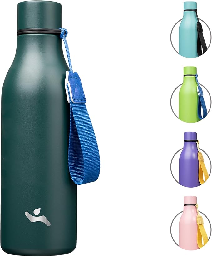 Konokyo Insulated Water Bottle with Strap,18 oz Double Wall Stainless Steel Vacuum Bottles Metal Water Flask,Army Green