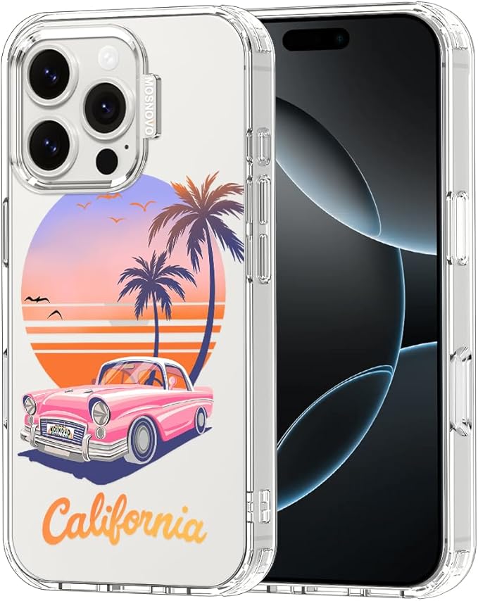 MOSNOVO for iPhone 16 Pro Case, Shockproof Military-Grade Protection 6.6ft Drop Tested, Clear Phone Case for iPhone 16 Pro, Cali Cruise Design