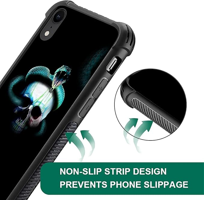 for iPhone XR Case, Skeleton Winding Snake Pattern Graphic Design Girl Boy Soft Silicone Hard Acrylic Shock Protection for iPhone XR