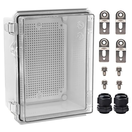 Outdoor Waterproof Electrical Box Junction Box Weatherproof IP67 ABS Plastic Enclosure Switch Router Project Box Electronics Enclosure with Mounting Plate Wall Bracket Clear 8.7"x6.7"x4.3"