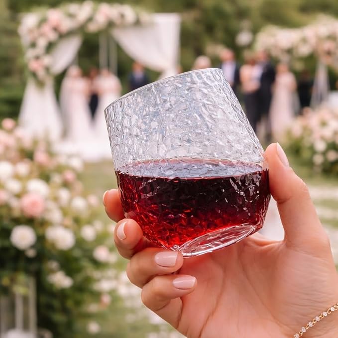 Oojami 48 Pack Plastic Champagne Flutes Disposable Stemless, 24 x 9oz Flutes & 24 x 12oz Cups, Mimosa Glasses Ribbed Ripple BPA-Free Shatterproof for Weddings Parties Events, (Hammered Diamond Clear)