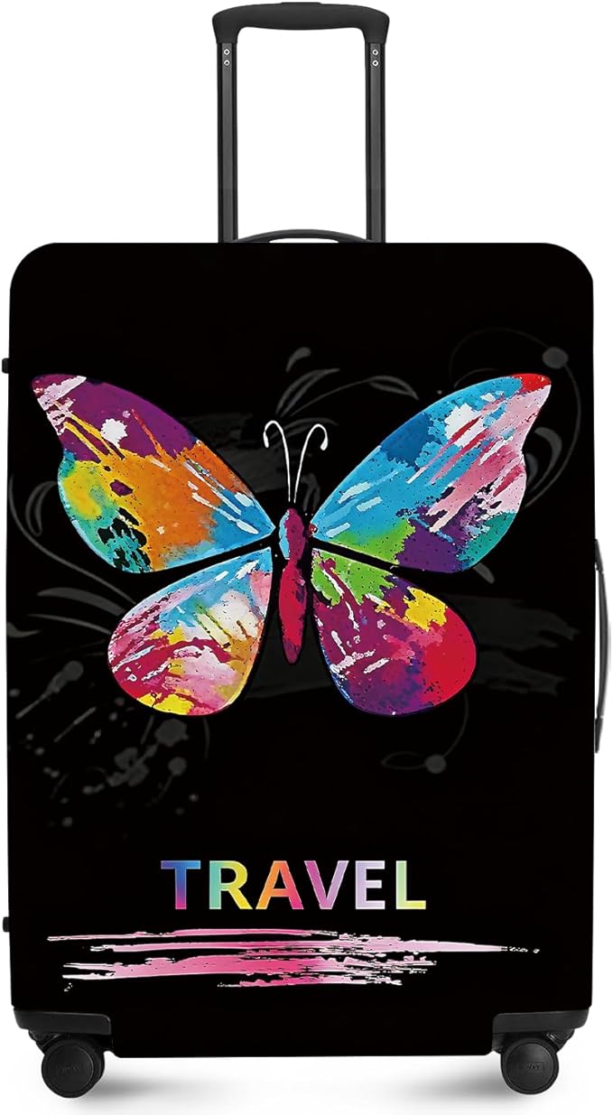ANNA QUEEN Colorful Butterfly Travel Luggage Cover -Stretchable Airplane Suitcase Protector Sleeve,Universal Washable Fit for 28-30 Inch Checked Baggage,Water Resistant Durable Luggage Protector