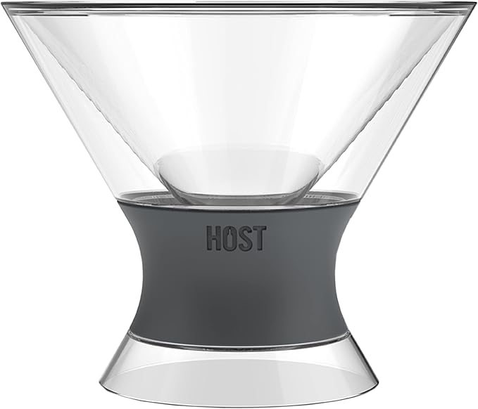 Host Freeze Insulated Martini Cooling Cups for Espresso Martinis, Gifts for Mom, Housewarming Gifts for Women, Plastic Freezer Gel Chiller Double Wall Stemless Cocktail Glasses, Set of 2, 9 oz, Gray
