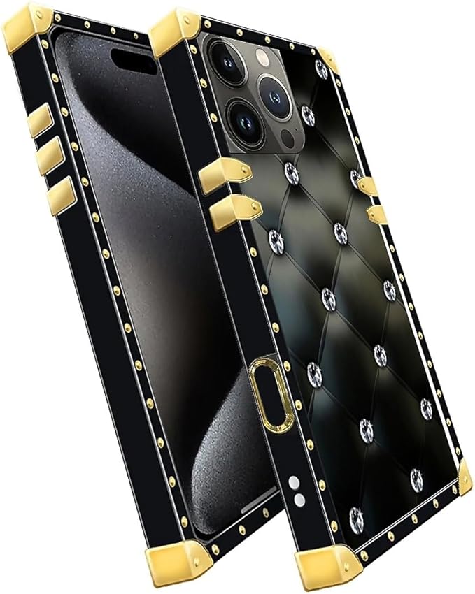 Compatible with iPhone 16 Pro Max Case, Shiny Black Sofa Crystal Luxury Golden Decoration for Girl Women Soft TPU Shockproof Protective Hard PC Back