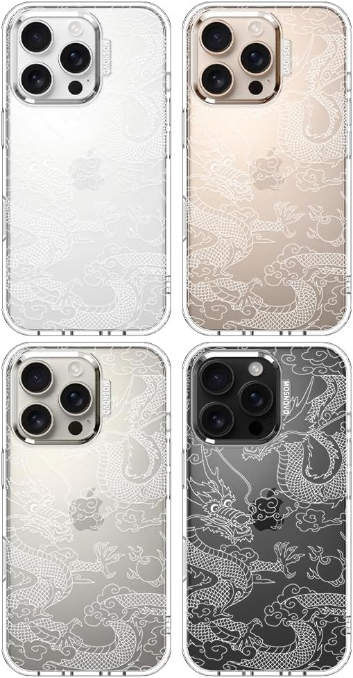 MOSNOVO Case for iPhone 16 Pro, [Buffertech 6.6ft Military-Grade Drop Protection] [Anti Peel Off Tech] Clear TPU Bumper Phone Case Cover Design - White Dragon