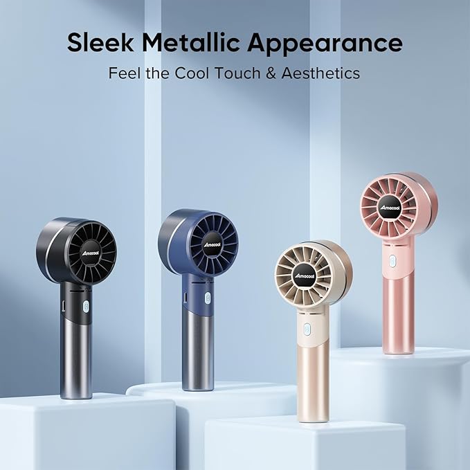AMACOOL Portable Handheld Turbo Fan, Mothers Day Gifts for Mom Her Women Girl, Cool Metal Body, Rechargeable Battery Personal Fan, Mini Pocket Fans for Camping Outdoor Travel Cruise Makeup Essentials