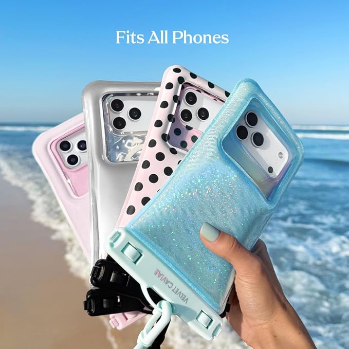 VELVET CAVIAR Waterproof Phone Pouch with Lanyard | IP68 Floating Case for iPhone & All Phones | Dry Bag for Snorkeling, Beach, Kayaking | Travel & Cruise Essentials for Women (Black Croc)