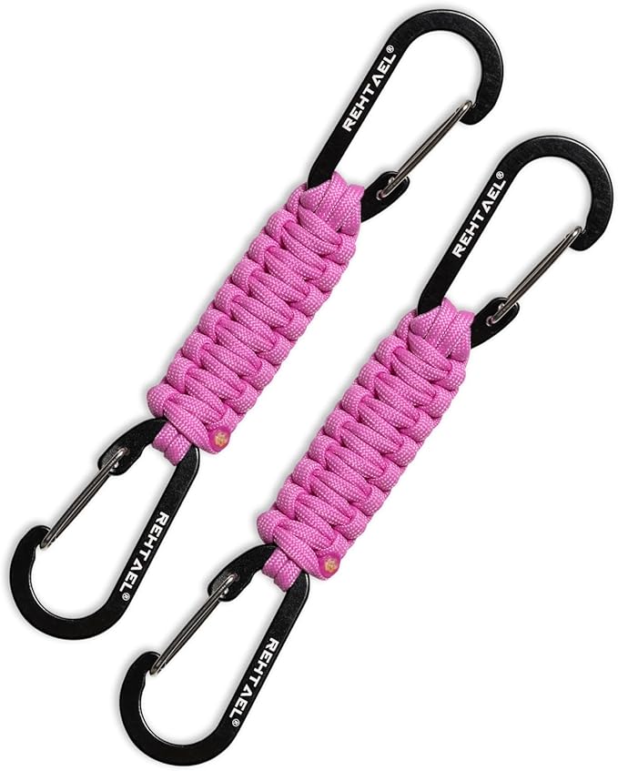 Paracord Braided Carabiner Keychain Lanyard Strap, Hanger Stroller Hook w/2 Carabiner Clips for Water Bottle Backpack