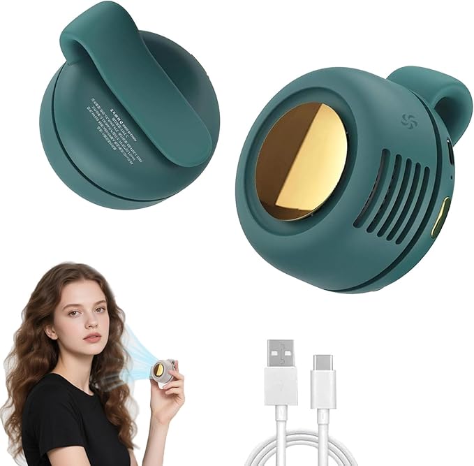 Portable Silent Mini Bladeless Fan Clip On,Small Clip Fan, Adjustable 3 Speeds Suspended, Waist Fans forclip onfan for shirt Suitable for Outdoor & Travel & Office (Green)