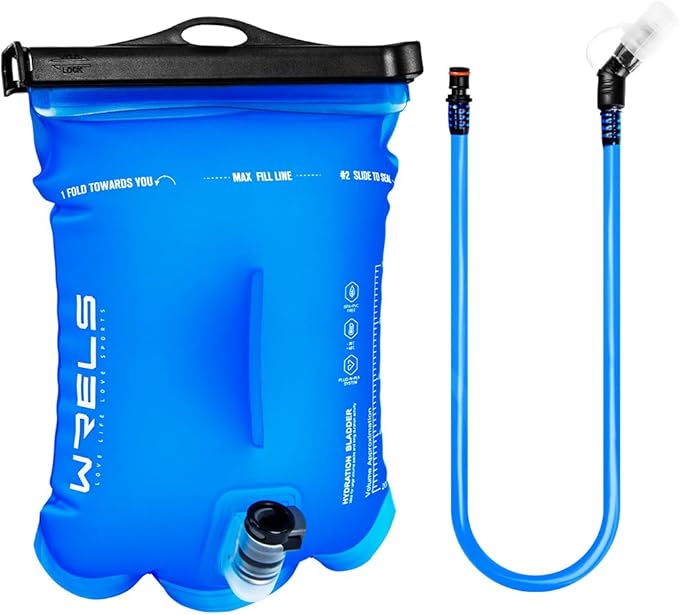 WRELS 1L/1.5L/2L/3L BPA Free Hydration Bladder,Leakproof TPU Water Bladder for Hiking Backpack,Large Opening Water Reservoir Hydration Pack for Running Cycling Camping